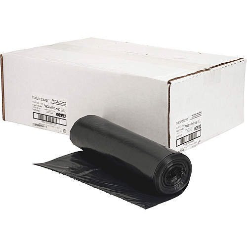Nature Saver Black Low-density Recycled Can Liners Extra Large Size - 56 gal Capacity - 48" Length x 43" Width x 1.25 mil (32 Micron) Thickness - Low Density - Black - Plastic - Cleaning Supplies - Recycled - 100 / Carton (00992)