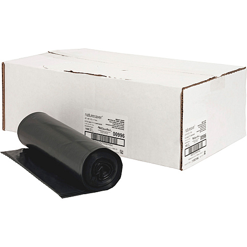 Nature Saver Black Low-density Recycled Can Liners Large Size - 45 gal Capacity - 46" Length x 40" Width x 1.65 mil (42 Micron) Thickness - Low Density - Black - Plastic - Cleaning Supplies - Recycled - 100 / Carton (00996)