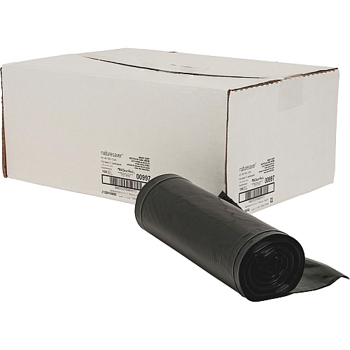 Nature Saver Black Low-density Recycled Can Liners Extra Large Size - 56 gal Capacity - 48" Length x 43" Width x 1.65 mil (42 Micron) Thickness - Low Density - Black - Plastic - Cleaning Supplies - Recycled - 100 / Carton (00997)