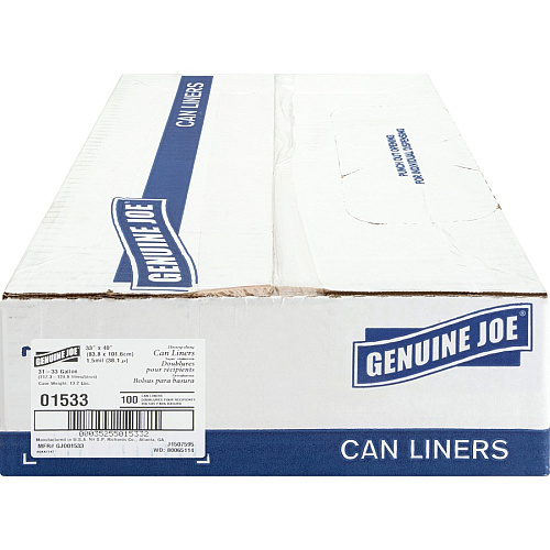 Genuine Joe Heavy-Duty Trash Can Liners Medium Size - 33 gal Capacity - 40" Length x 33" Width x 1.50 mil (38 Micron) Thickness - Low Density - Black - 100/Box - 1 / Carton (GJO01533)