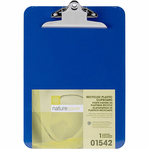 Nature Saver Recycled Plastic Clipboards 1" Clip Capacity - 8 1/2" x 12" Sheet Size - Heavy Duty - Plastic - Blue - 1 Each (01542)