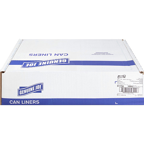 Genuine Joe High-Density Can Liners Small Size - 16 gal Capacity - 32" Length x 24" Width x 0.31 mil (8 Micron) Thickness - High Density - Clear - Resin - Office Waste, Industrial Trash - 50/Roll - 20 / Carton (GJO01756)