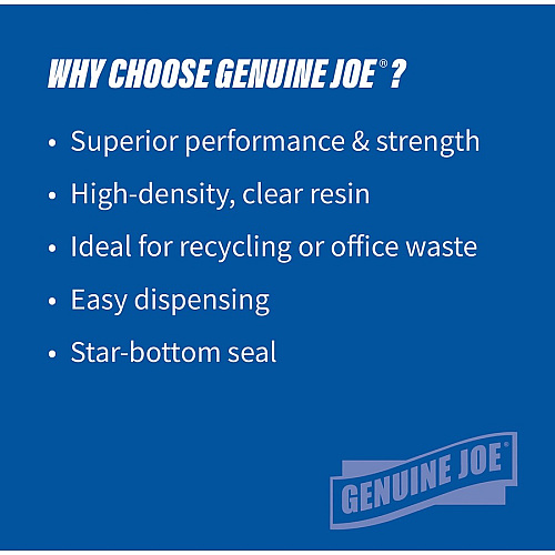 Genuine Joe High-Density Can Liners Medium Size - 33 gal Capacity - 40" Length x 33" Width x 0.43 mil (11 Micron) Thickness - High Density - Clear - Resin - Office Waste, Industrial Trash - 25/Roll - 20 / Carton (GJO01757)
