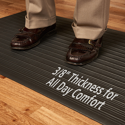 Genuine Joe Air Step Anti-Fatigue Mat Warehouse - 36" Length x 24" Width x 0.375" Thickness - Vinyl, Vinyl Foam - Black - 1 Each (GJO53231)