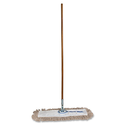 Genuine Joe Dust Mop Complete Combo 24" Width Cotton Head - 60" Length x 0.94" Diameter Wood Handle - Swivel Head, Lightweight, Chrome Plated, Absorbent, Rust Resistant, Reinforced, Refillable - 1 Each (GJO54101)