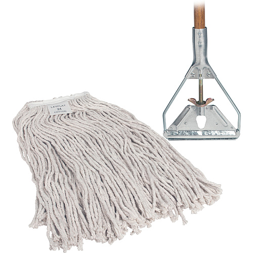 Genuine Joe Wood Handle Complete Wet Mop 60" Width x 0.94" Height Cotton Head - Wood Handle - Lightweight, Rust Resistant, Absorbent, 4-ply, Refillable - 1 Each (GJO54201)