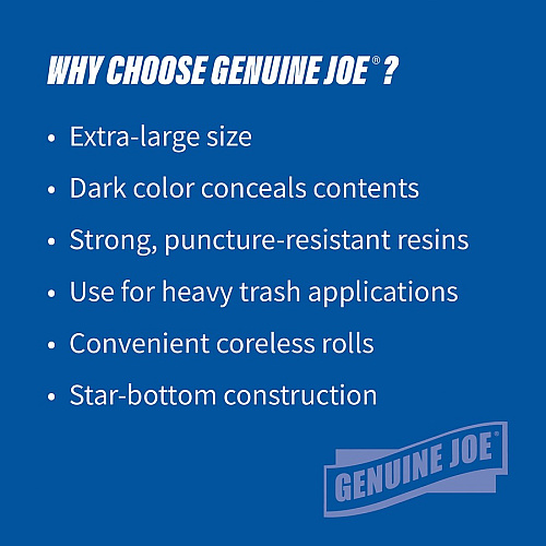 Genuine Joe Maximum Strength Trash Can Liner Extra Large Size - 60 gal Capacity - 56" Length x 39" Width x 1.55 mil (39 Micron) Thickness - Low Density - Silver - Plastic Resin - Food Waste, Office Waste, Can, Debris - Recycled - 50 / Carton (GJO70343)