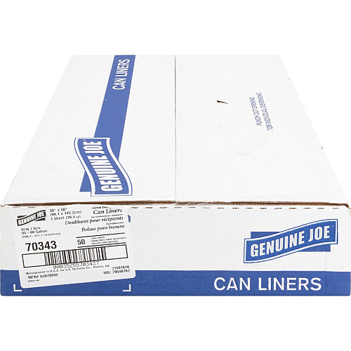 Genuine Joe Maximum Strength Trash Can Liner Extra Large Size - 60 gal Capacity - 56" Length x 39" Width x 1.55 mil (39 Micron) Thickness - Low Density - Silver - Plastic Resin - Food Waste, Office Waste, Can, Debris - Recycled - 50 / Carton (GJO70343)
