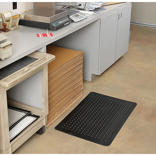 Genuine Joe Flex Step Rubber Anti-Fatigue Mats Warehouse - 60" Length x 36" Width - Rubber - Black - 1 Each (GJO70373)
