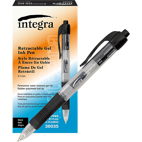 Integra Retractable 0.7mm Gel Pens 0.7 mm Medium Pen Point - Retractable - Black Ink - Gel-based - Clear Barrel - Metal Tip - 1 Dozen (30035)