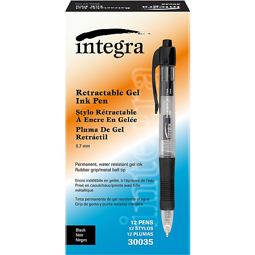Integra Retractable 0.7mm Gel Pens 0.7 mm Medium Pen Point - Retractable - Black Ink - Gel-based - Clear Barrel - Metal Tip - 1 Dozen (30035)