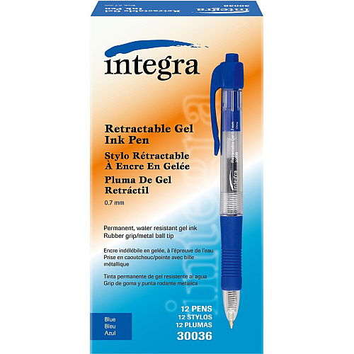 Integra Retractable 0.7mm Gel Pens 0.7 mm Medium Pen Point - Retractable - Blue Ink - Gel-based - Clear Barrel - Metal Tip - 1 Dozen (30036)