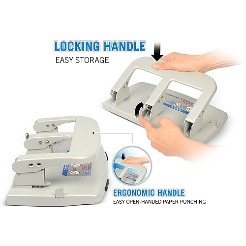 CARL Heavy-duty 3-Hole Punch with Tray 3 Punch Head(s) - 40 Sheet of 20lb Paper - 9/32" Punch Size - Silver (63040)