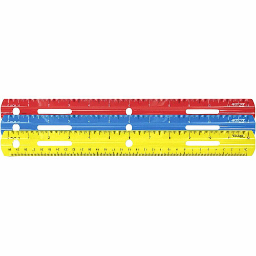 Westcott 12" Plastic Ruler 12" Length - 1/16 Graduations - Imperial, Metric Measuring System - Plastic - Assorted - 1 Each (10526)
