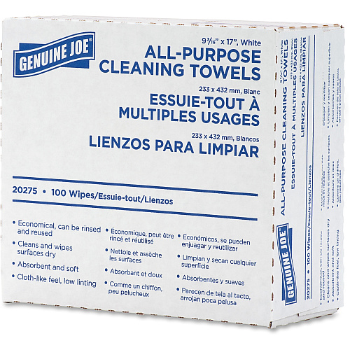 Genuine Joe All-Purpose Cleaning Towels 16.50" x 9.50" - White - Fabric - 100 / Box (GJO20275)