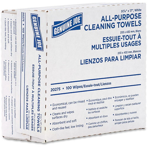 Genuine Joe All-Purpose Cleaning Towels 16.50" x 9.50" - White - Fabric - 100 / Box (GJO20275)