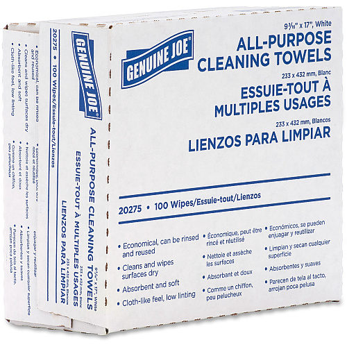 Genuine Joe All-Purpose Cleaning Towels 16.50" x 9.50" - White - Fabric - 100 / Box (GJO20275)