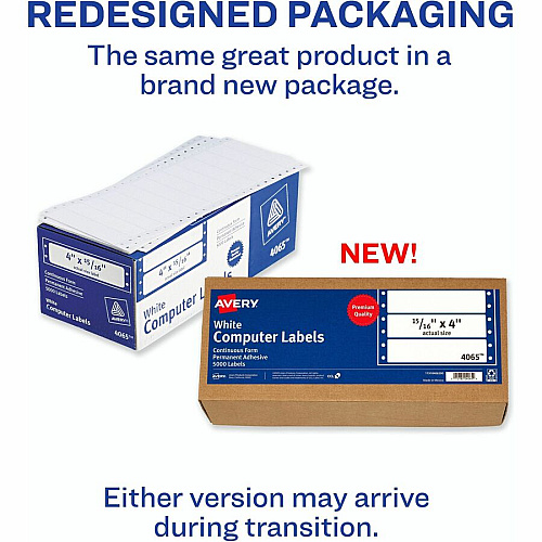 Avery&reg; Continuous Form Computer Labels, Permanent Adhesive, 4" x 15/16" , 5,000 Labels (04065)