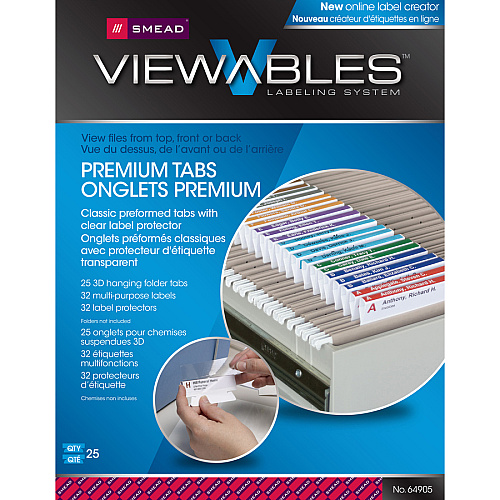 Smead Viewables Premium 3D hanging Folder Tabs and Labels 1.25" Width x 3.50" Length - 25 / Box (64905)