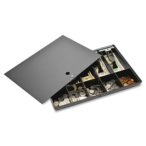 Sparco Locking Cover Money Tray 5 Bill/5 Coin Compartment(s) - Black - 1 Each (15505)