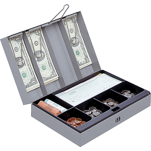 Sparco Steel Combination Lock Steel Cash Box 6 Coin - Steel - Gray - 3.2" Height x 11.5" Width x 7.8" Depth (15508)