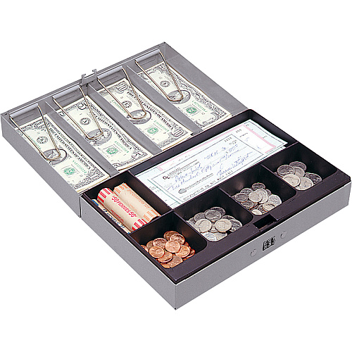 Sparco Steel Combination Lock Steel Cash Box 6 Coin - Steel - Gray - 3.2" Height x 11.5" Width x 7.8" Depth (15508)