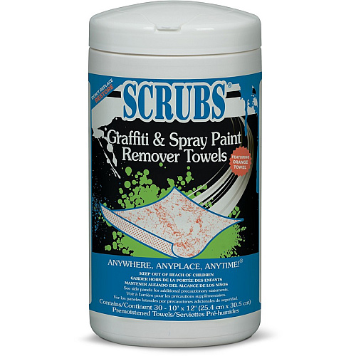 SCRUBS Graffiti/Spray Paint Remover Towels For Graffiti, Metal Surface, Porcelain, Vinyl, Baked Enamel, Glass, Stainless Steel, Plexiglas, Aluminum, Formica, Brick, ... - Recommended For: Paint Remover, Lipstick Remover, Grease Remover, Ink Remove (90130)