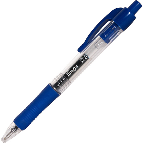 Integra Retractable 0.5mm Gel Pens 0.5 mm Fine Pen Point - Retractable - Blue Ink - Gel-based - Blue Barrel - Metal Tip - 1 Dozen (36157)