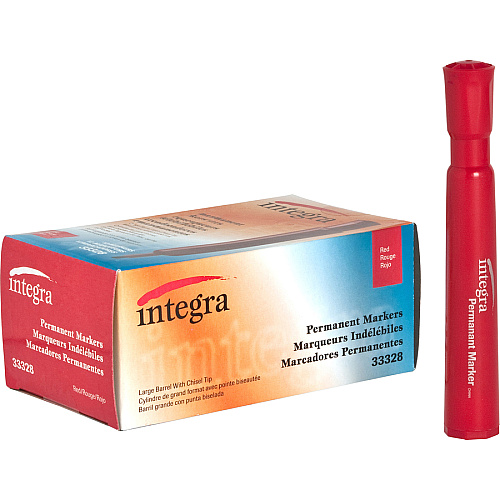 Integra Permanent Chisel Markers Chisel Marker Point - Red Ink - 1 Dozen (33328)