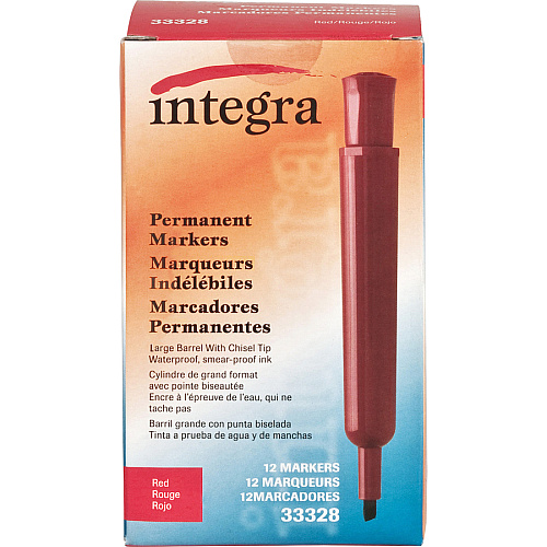 Integra Permanent Chisel Markers Chisel Marker Point - Red Ink - 1 Dozen (33328)
