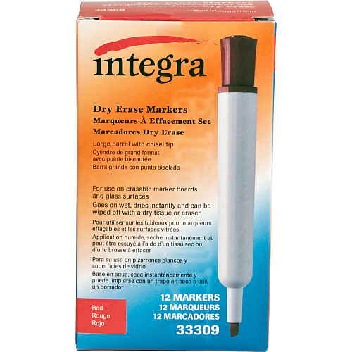 Integra Chisel Point Dry-erase Markers Chisel Marker Point - Red Ink - 1 Dozen (33309)