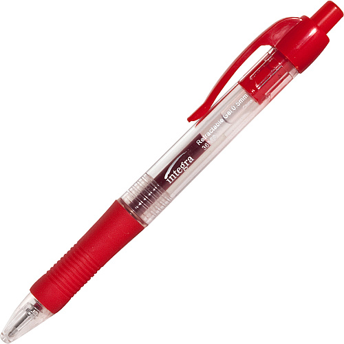 Integra Retractable 0.5mm Gel Pens 0.5 mm Fine Pen Point - Retractable - Red Ink - Red Barrel - Metal Tip - 1 Dozen (36158)