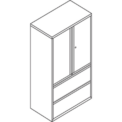 HON 800 Series Wide Lateral File with Storage Cabinet - 2-Drawer 36" Width x 18" Depth x 64.2" Height - 3 x Shelf(ves) - 2 x Drawer(s) for File - 2 x Side Open Door(s) - Legal, Letter - Lateral - Interlocking, Tamper Resistant, Locking Door, Ball (885LSP)