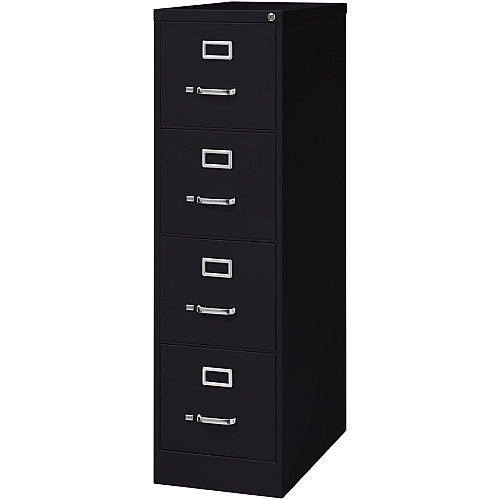 Lorell Fortress Series 26-1/2" Commercial-Grade Vertical File Cabinet 15" Width x 26.5" Depth x 52" Height - 4 x Drawer(s) for File - Letter - Vertical - Security Lock, Ball-bearing Suspension, Heavy Duty - Black - Steel - Recycled (LLR60191)