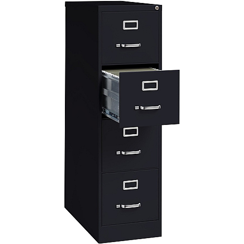 Lorell Fortress Series 26-1/2" Commercial-Grade Vertical File Cabinet 15" Width x 26.5" Depth x 52" Height - 4 x Drawer(s) for File - Letter - Vertical - Security Lock, Ball-bearing Suspension, Heavy Duty - Black - Steel - Recycled (LLR60191)