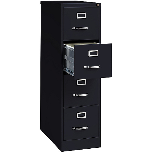 Lorell Fortress Series 26-1/2" Commercial-Grade Vertical File Cabinet 15" Width x 26.5" Depth x 52" Height - 4 x Drawer(s) for File - Letter - Vertical - Security Lock, Ball-bearing Suspension, Heavy Duty - Black - Steel - Recycled (LLR60191)