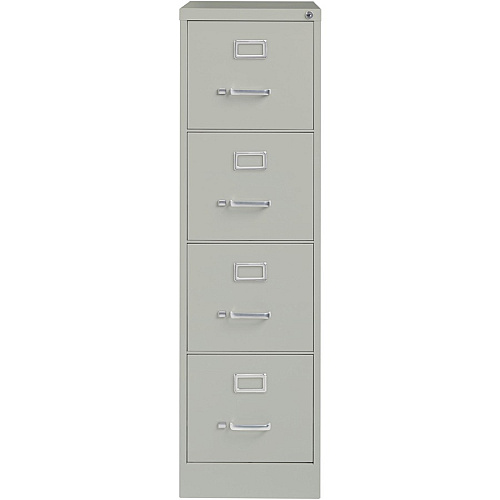 Lorell Fortress Series 26-1/2" Commercial-Grade Vertical File Cabinet 15" Width x 26.5" Depth x 52" Height - 4 x Drawer(s) for File - Letter - Vertical - Security Lock, Ball-bearing Suspension, Heavy Duty - Light Gray - Steel - Recycled (LLR60192)