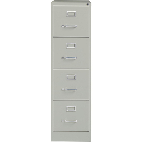 Lorell Fortress Series 26-1/2" Commercial-Grade Vertical File Cabinet 15" Width x 26.5" Depth x 52" Height - 4 x Drawer(s) for File - Letter - Vertical - Security Lock, Ball-bearing Suspension, Heavy Duty - Light Gray - Steel - Recycled (LLR60192)