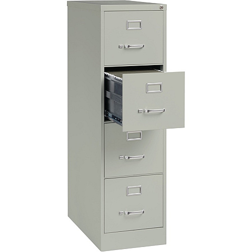 Lorell Fortress Series 26-1/2" Commercial-Grade Vertical File Cabinet 15" Width x 26.5" Depth x 52" Height - 4 x Drawer(s) for File - Letter - Vertical - Security Lock, Ball-bearing Suspension, Heavy Duty - Light Gray - Steel - Recycled (LLR60192)