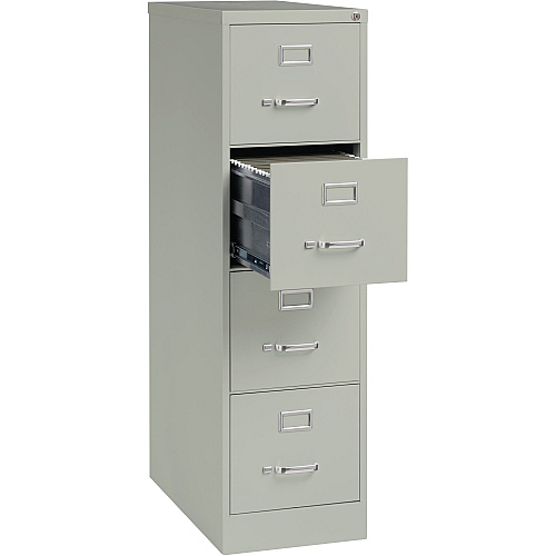 Lorell Fortress Series 26-1/2" Commercial-Grade Vertical File Cabinet 15" Width x 26.5" Depth x 52" Height - 4 x Drawer(s) for File - Letter - Vertical - Security Lock, Ball-bearing Suspension, Heavy Duty - Light Gray - Steel - Recycled (LLR60192)