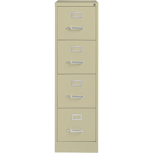Lorell Fortress Series 26-1/2" Commercial-Grade Vertical File Cabinet 15" Width x 26.5" Depth x 52" Height - 4 x Drawer(s) for File - Letter - Vertical - Security Lock, Ball-bearing Suspension, Heavy Duty - Putty - Steel - Recycled (LLR60193)