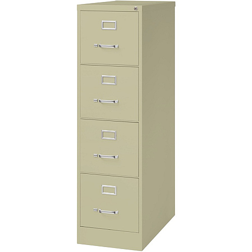 Lorell Fortress Series 26-1/2" Commercial-Grade Vertical File Cabinet 15" Width x 26.5" Depth x 52" Height - 4 x Drawer(s) for File - Letter - Vertical - Security Lock, Ball-bearing Suspension, Heavy Duty - Putty - Steel - Recycled (LLR60193)