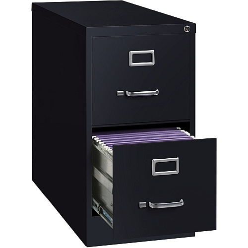 Lorell Fortress Series 26-1/2" Commercial-Grade Vertical File Cabinet 15" Width x 26.5" Depth x 28.4" Height - 2 x Drawer(s) for File - Letter - Vertical - Security Lock, Ball-bearing Suspension, Heavy Duty - Black - Steel - Recycled (LLR60194)