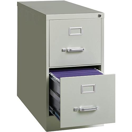 Lorell Fortress Series 26-1/2" Commercial-Grade Vertical File Cabinet 15" Width x 26.5" Depth x 28.4" Height - 2 x Drawer(s) for File - Letter - Vertical - Security Lock, Ball-bearing Suspension, Heavy Duty - Light Gray - Steel - Recycled (LLR60195)