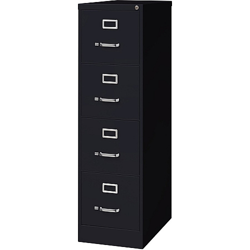 Lorell Fortress Series 25" Commercial-Grade Vertical File Cabinet 15" Width x 25" Depth x 52" Height - 4 x Drawer(s) for File - Letter - Vertical - Security Lock, Ball-bearing Suspension, Heavy Duty - Black - Steel - Recycled (LLR60650)