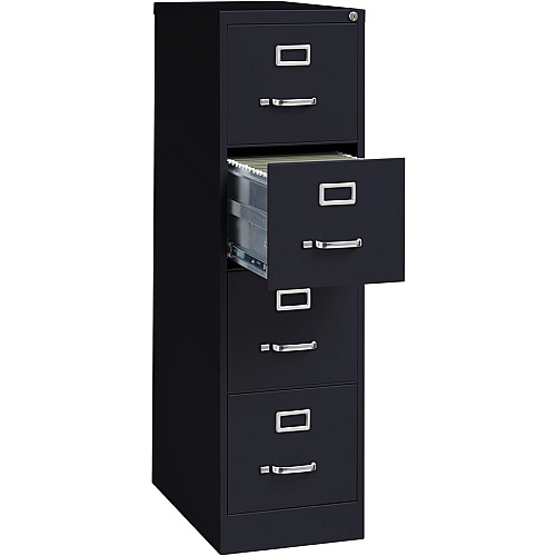 Lorell Fortress Series 25" Commercial-Grade Vertical File Cabinet 15" Width x 25" Depth x 52" Height - 4 x Drawer(s) for File - Letter - Vertical - Security Lock, Ball-bearing Suspension, Heavy Duty - Black - Steel - Recycled (LLR60650)
