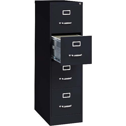 Lorell Fortress Series 25" Commercial-Grade Vertical File Cabinet 15" Width x 25" Depth x 52" Height - 4 x Drawer(s) for File - Letter - Vertical - Security Lock, Ball-bearing Suspension, Heavy Duty - Black - Steel - Recycled (LLR60650)