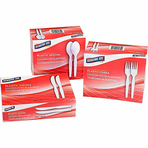 Genuine Joe Heavyweight White Plastic Forks Disposable - White - 100 / Box (GJO0010430)
