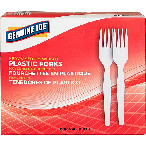 Genuine Joe Heavyweight White Plastic Forks Disposable - White - 100 / Box (GJO0010430)