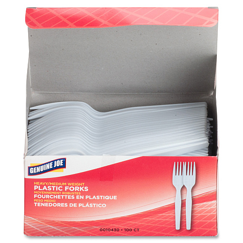Genuine Joe Heavyweight White Plastic Forks Disposable - White - 100 / Box (GJO0010430)